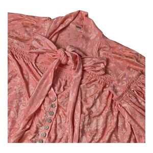 Free People Sweet Escape Jacquard Blouse Coral Floral Tie Neck Women's XL‎